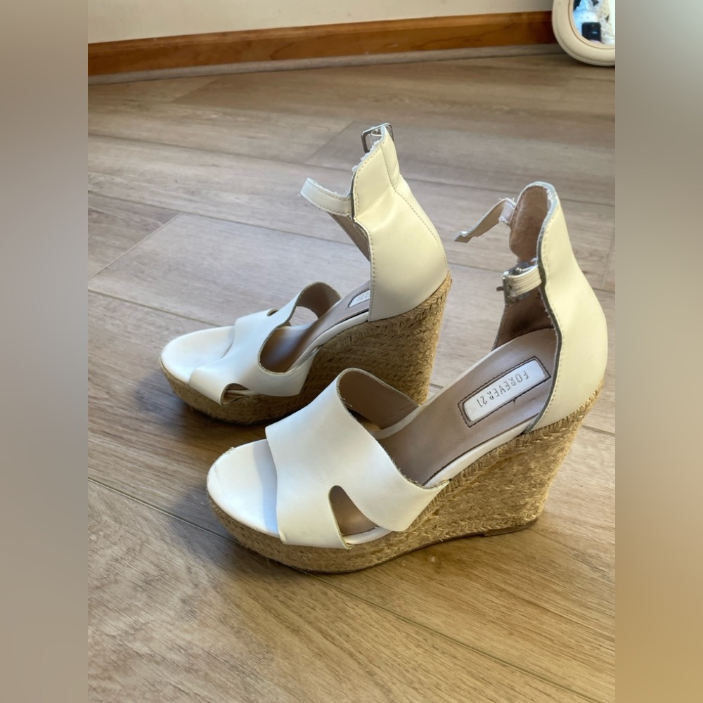 White Strappy Woven Wedges